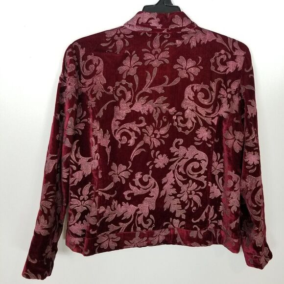 Chico's Women's  Velvet Shimmer 3 Button Jacket sz XL Red Paisley Lined Event - Picture 5 of 8
